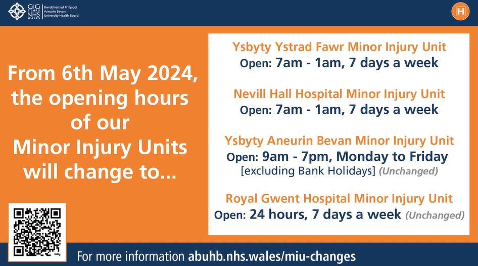 Minor Injury Unit change of opening hours